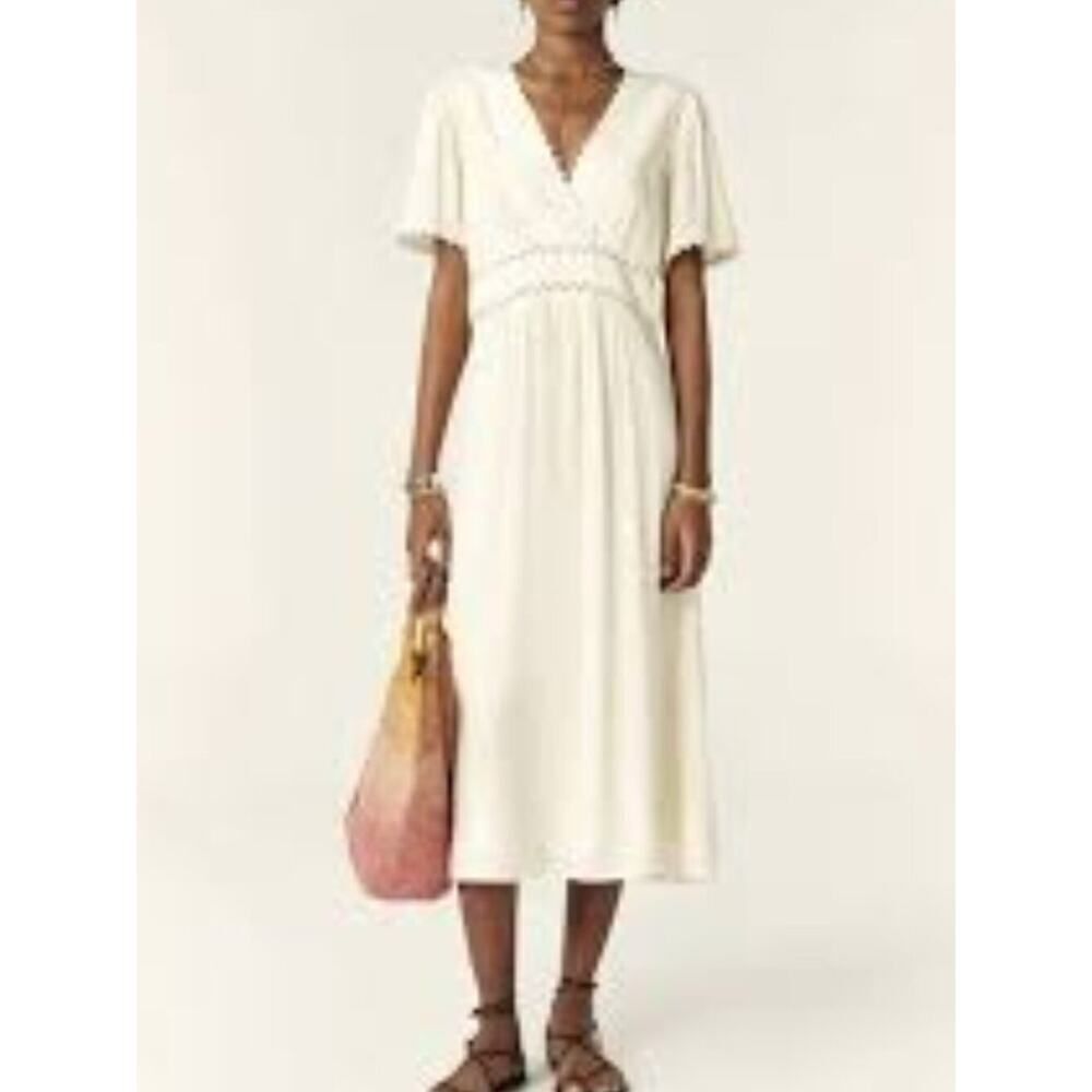 ba&sh Yumi Cream Eyelet Scalloped Midi Dress Size 0 - New, Never Worn